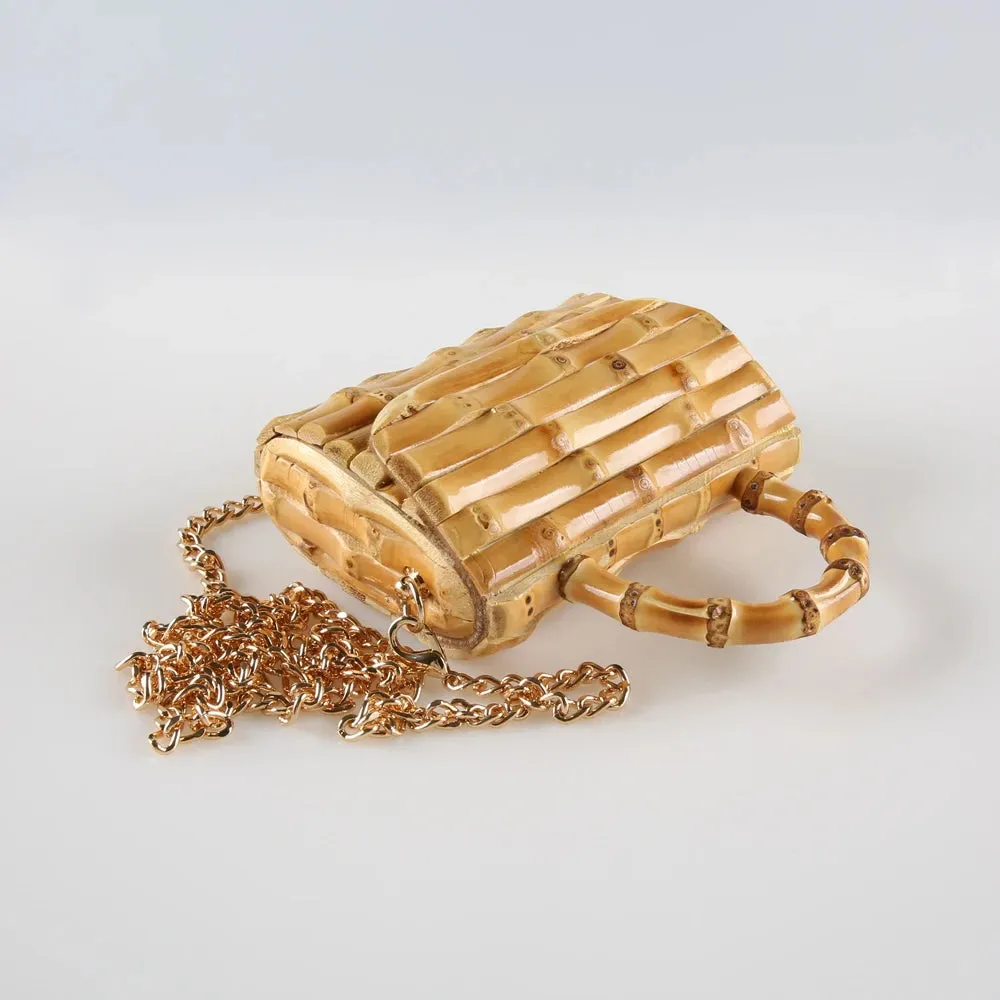 Unique Handmade Natural Wood Rattan Straw Handbag
